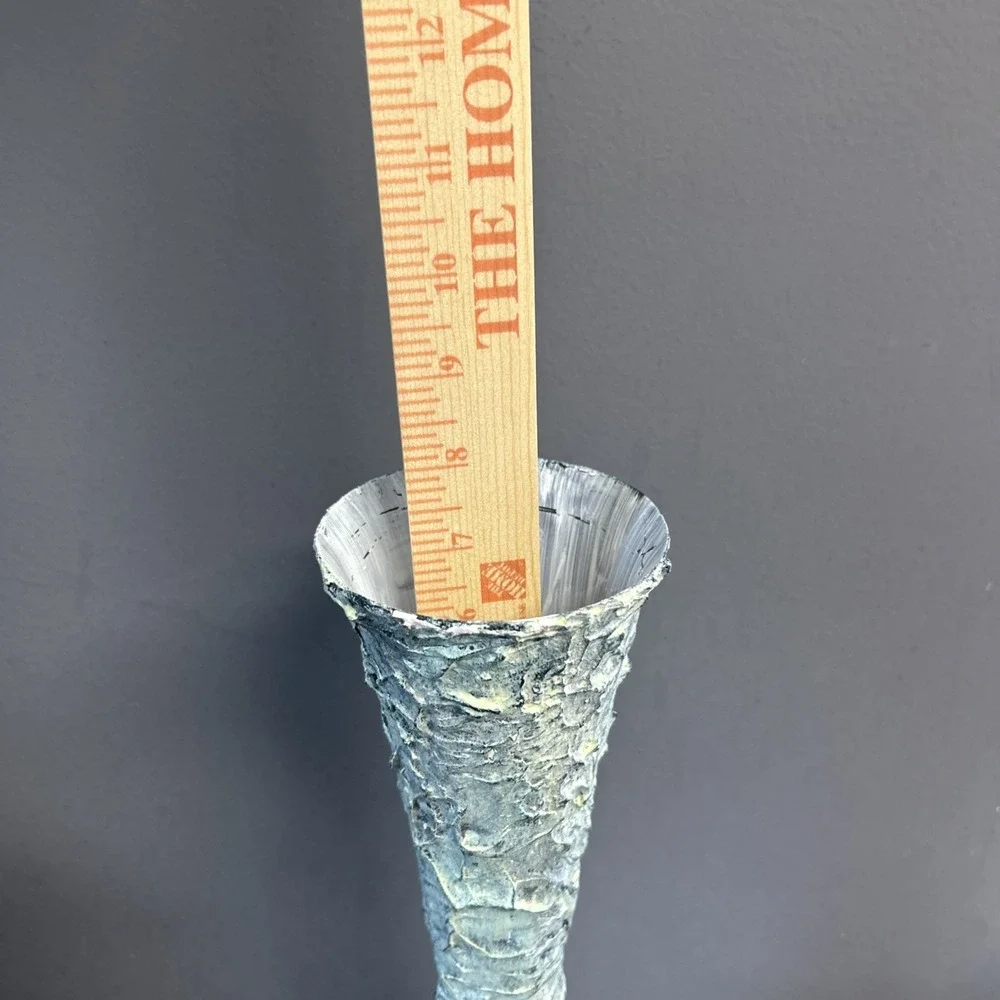 Upcycled Tall Vase Grunge Moody‎ Textured Painted White Waxed Resin Blend 15